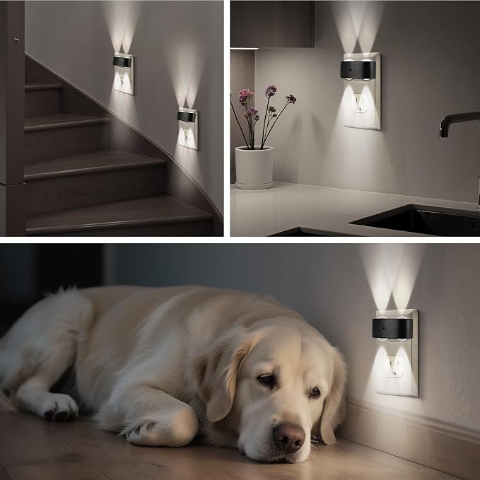 4 Pack LED Night Light Plug-in Wall, 100 Lumens 4000K Cool White, Auto On/Off Dusk to Dawn Sensor, Adjustable Swivel Head for Indoor – Ideal for Hallway, Stairs, Bedroom, Bathroom, Kitchen