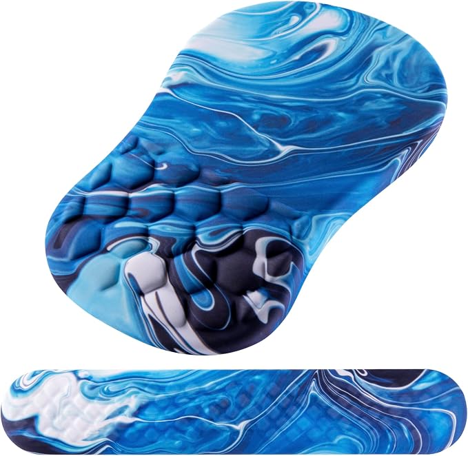 Ergonomic Mouse Pad & Keyboard Wrist Rest Set, Memory Foam | Memory Foam Wrist Cushion, Non-Slip PU Base, Massage Design, Relieves Wrist Pressure for Work, Gaming & Office Use