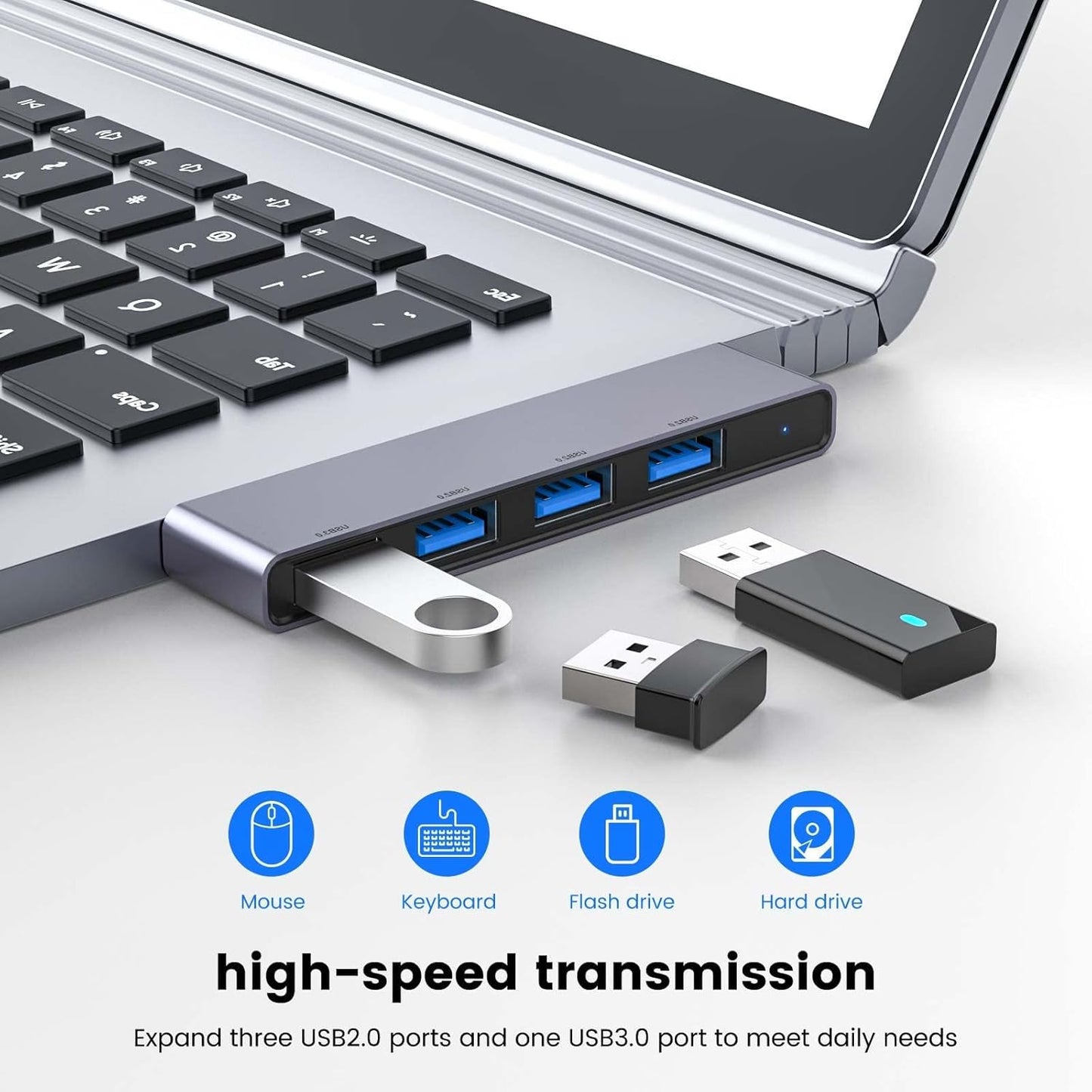 USB Hub(1 Right and 1 Left), Fidioto 4-Port USB Hub(1 * 3.0 Port, 3 * 2.0 Port) USB Splitter USB Expander for Laptop, Xbox, Flash Drive, HDD, Console, Printer, Camera,Keyborad, Mouse