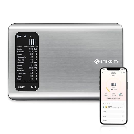 Etekcity Food Kitchen Scale with Nutritional Calculator, Smart App, 11lb | Free app with 19 nutrients tracking, calorie and macro calculator, grams and ounces, ideal for weight loss, Stainless Steel