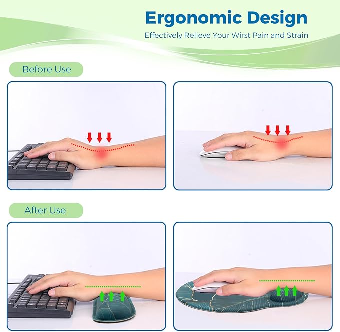 Mouse Pad and Keyboard Wrist Rest Support,Ergonomic Mouse Pad Set | Mousepad With Coaster and Non-Slip PU Base,Pain Relief for Desk Desktop Gaming, Computer,Office -Beach