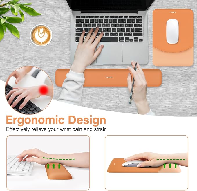 MOSISO Wrist Rest Support Mouse Pad & Keyboard Set, Cosmic Orange | Rectangular Ergonomic Mousepad, Non-Slip Base, Home/Office Pain Relief & Easy Typing, Neoprene Cloth & Raised Silicone Lining