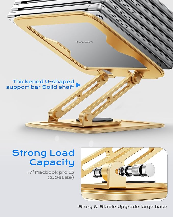 LOXP Adjustable Laptop Stand, Computer Stand with 360 Rotating Base, Ergonomic Laptop Riser Mount for Desk Foldable Protable Computer Desk Fits with MacBook Pro Air (10-16") - Gold | Ergonomic Laptop Riser Mount for Desk Foldable Protable Computer Desk...