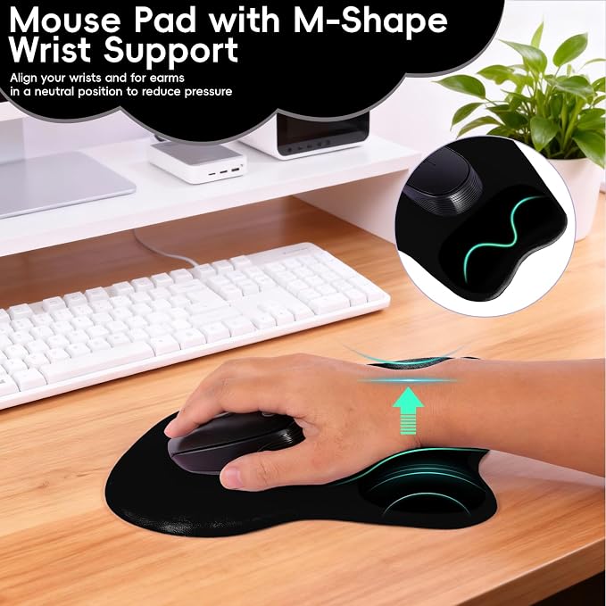 Ergonomic Mouse Pad,Non Slip Mousepad Wrist Rest Support for Office, Computer, Laptop & Mac(A-Black)