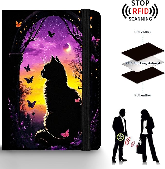 Passport Holder Wallet Cover Case,RFID Blocking Passport Cover,Large Capacity Travel Wallet with Multi Card Slots (Cute Cat)