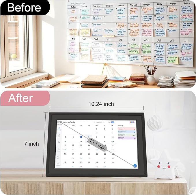 Digital Photo Frame 10.1" WiF Touch Screen Digital Wall Calendar, Family Planner with Chore Reward, Meal Plan, Audio Reminder, Shared Schedule, No Subscription, Wall & Desk Mount