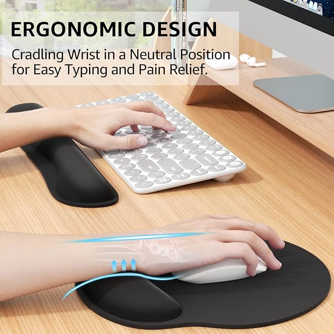 KTRIO Keyboard Wrist Rest & Mouse Pad with Wrist Rest, Black | Memory Foam Wrist Support, Ergonomic Design, Non-Slip Base, Office and Home Use