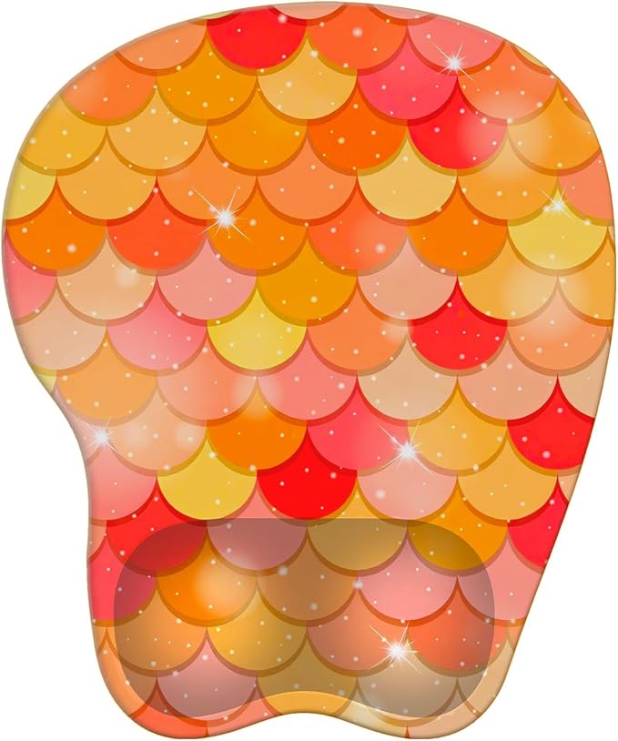 Mouse Pad with Wrist Rest Ergonomic Mouse Pad with Comfortable M-Shape Pain Relief Wrist Support Non-Slip PU Base Mousepad for Laptop, Office & Home (Orange Mermiad)