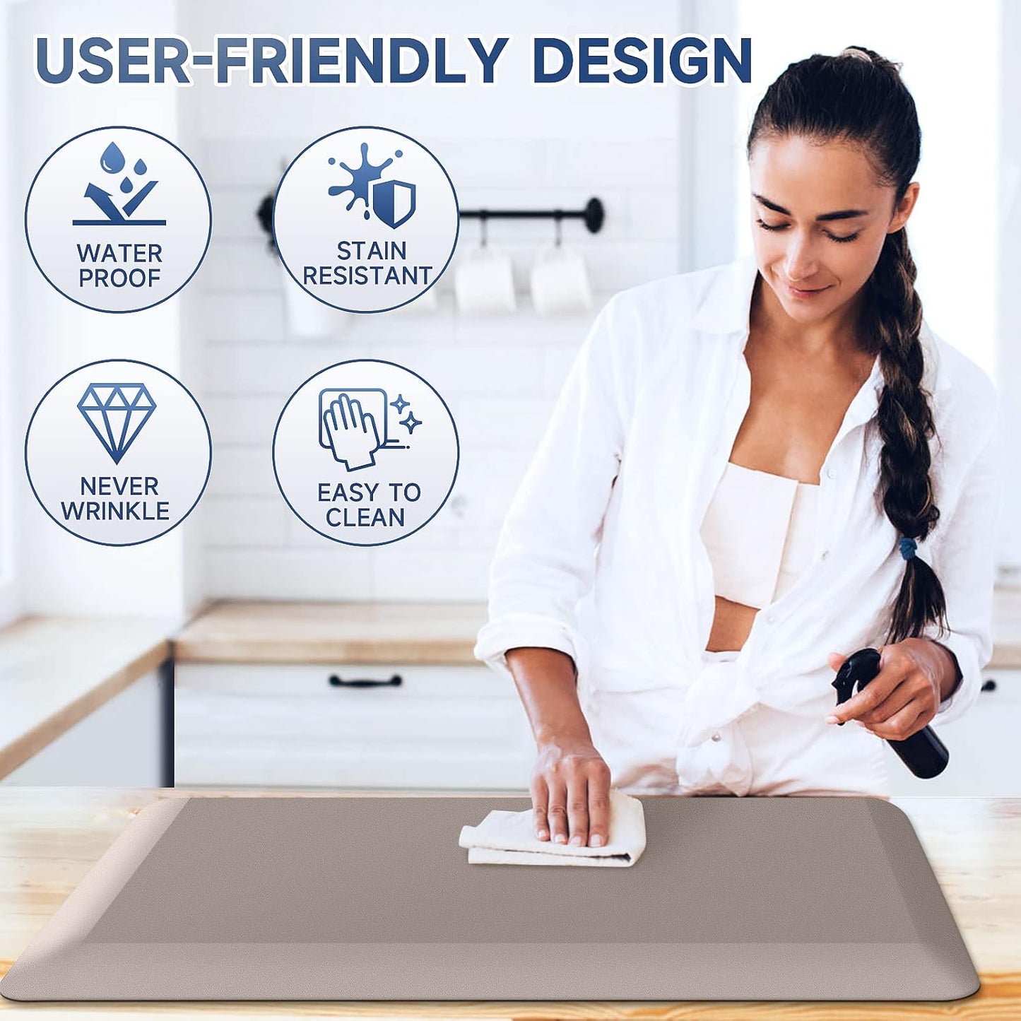 4/5 Inch Thick Kitchen Mats for Floor, StepRite Kitchen Rug for Standing Desk, Non-Slip, Thicker, Stain Resistant, Waterproof, Comfort Anti Fatigue Floor Mat for Home, Kitchen, Office - Khaki,32*20''