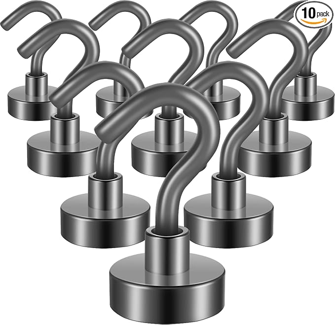 Neosmuk Magnetic Hooks, Heavy Duty 30lb+ Strong Magnet Hook for Cruise Cabins, Cruise Essentials 2026 for Hanging, Metal Wall Refrigerator Hangers (Grey, 10 Pack)