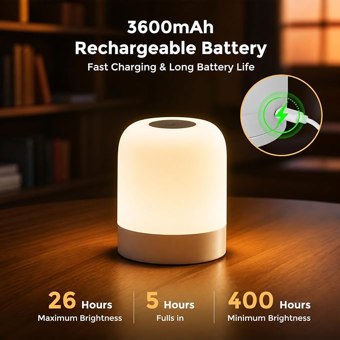 [3600mAh] Portable Dimmable Touch Night Light, 3 Colors Egg Light for baby Nursery, Rechargeable battery powered Lights for Kids Toddler room, Small Cordless Table Bedside Lamp for breastfeeding, soft