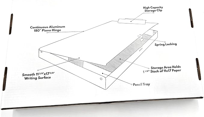 11x17 Clipboard Aluminum Storage Box Featuring a High Capacity Clip