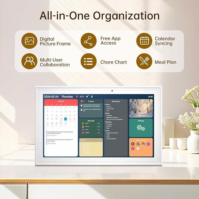 15.6" Digital Calendar, Touchscreen Smart Family Planner, Wall & Desktop | 15.6 HD Touch Screen Chore Chart, No Subscription Digital Wall Calendar, Syncs with Google Calendar, Weekly & Monthly Planner