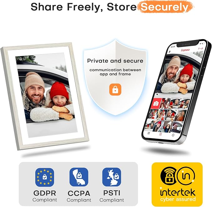 Frameo 10.1 Inch WiFi Digital Picture Frame, Frameo Digital Frame WiFi, 1280x800 HD Touch Screen, 32GB, Instant Sharing Electronic Photo Frame, Auto-Rotate, Wall Mountable, Mom Gifts, White Woodgrain