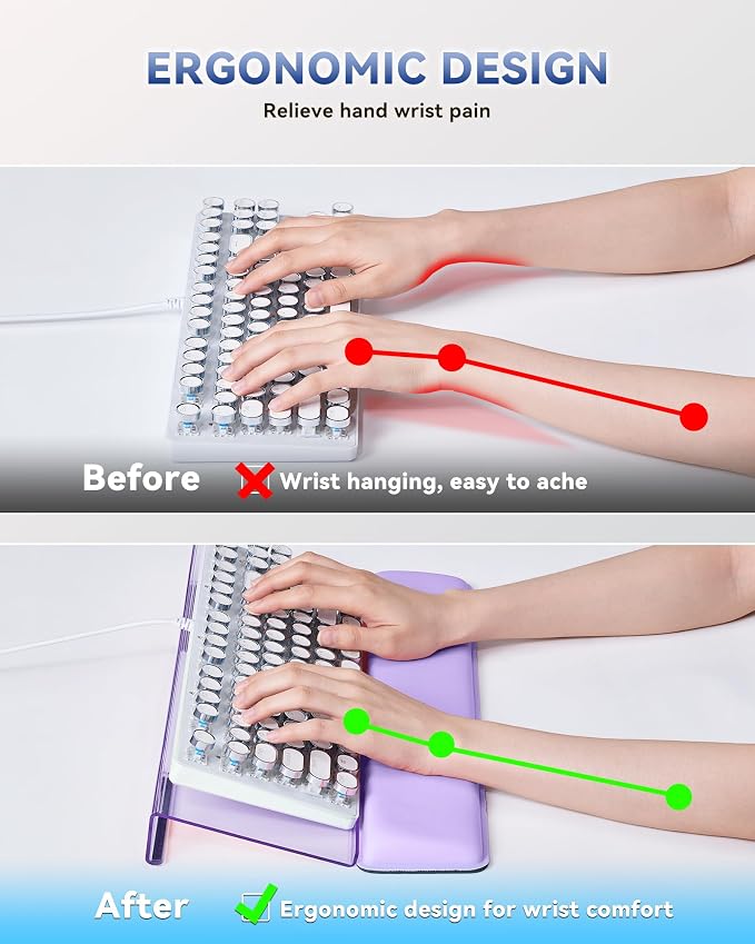 Laborio Computer Keyboard Wrist Rest, Keyboard Riser Stand for Desktop | Purple, Ergonomic Acrylic Keyboard Holder, Non-slip Wrist Pad, Pain Relief for Typing, Multiple Colors