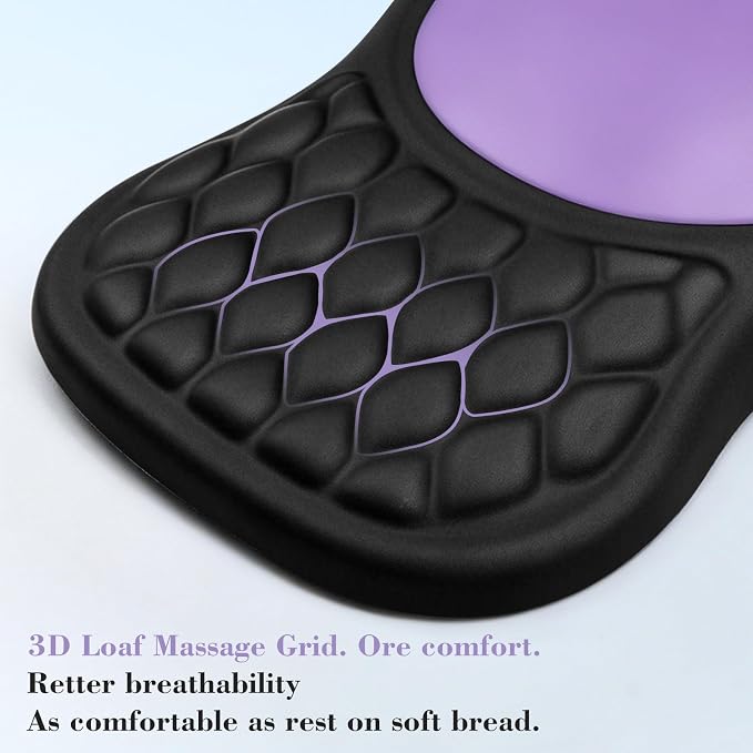 Wrist Rest for Computer Keyboard and Mouse Pad Set with Massage Design | Ergonomic Memory Foam Wrist Support Mouse Pad for Pain Relief,Easy Typing,Desk Wrist Pad for Office Home(2-in-1 Black+Purple)