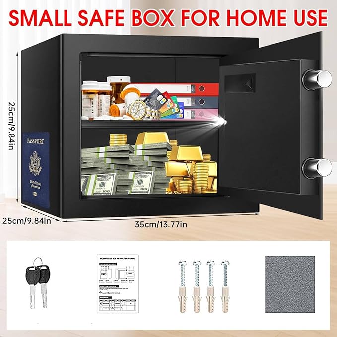 1.3 Cuft Safe Box Fireproof Waterproof, Digital Security Safes for Home Use Fire and Water Proof with Combination Lock, Alarm System and Removable Shelf, Anti-Theft Document Safes For Money, Jewelry