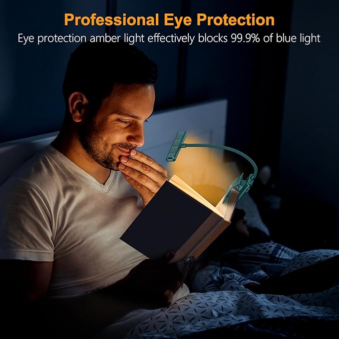 Gritin 19 LED Rechargeable Book Light for Reading in Bed with Memory Function- Eye Caring 3 Color Temperatures,Stepless Dimming Brightness,80 Hrs Runtime Clip on Light for Book Lovers-Blackish Green
