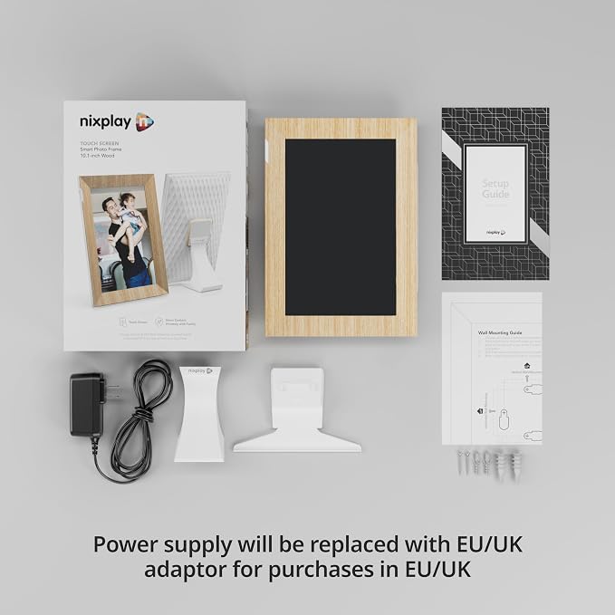 Nixplay Digital Touch Screen Picture Frame with WiFi - 10.1” Photo Frame, Connecting Families & Friends (White/Wood)