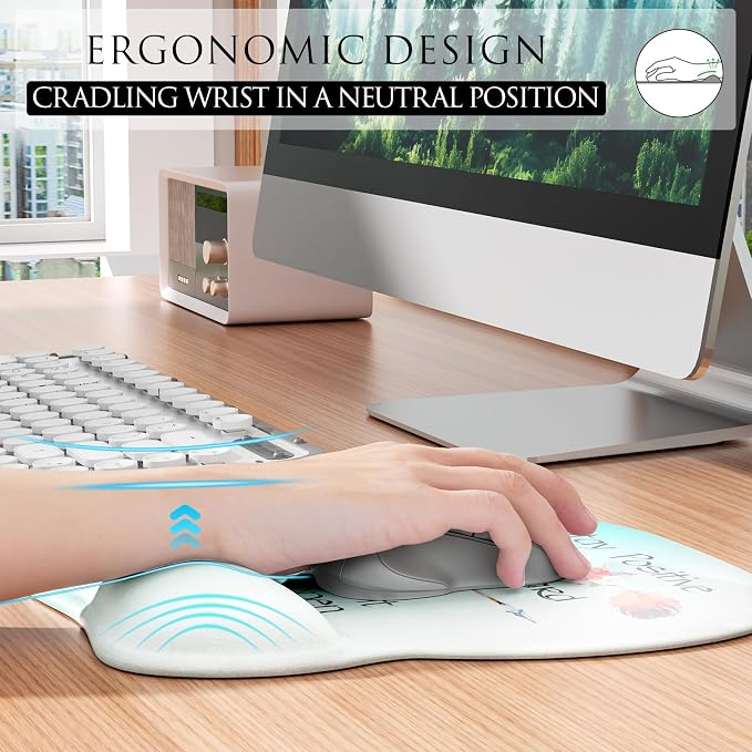 MROCO Ergonomic Mouse Pad with Gel Wrist Rest, 9.4 x 8.1 in, Feather Arrow | Ergonomic Shape Design, Multiple Pattern Options, Gel Wrist Comfort, Smooth Lycra Surface, Non-Slip PU Base