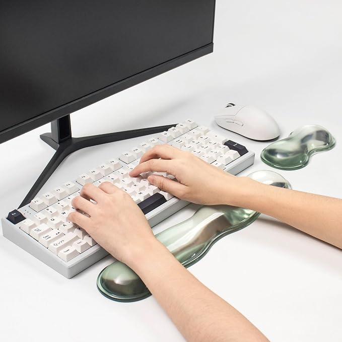 Ergonomic Gel Keyboard and Mouse Wrist Rest Set – Green Clear Wrist Rest for Computer Keyboard 60%/68%/75%, Keyboard Cushion, Comfort & Support for Typing and Gaming