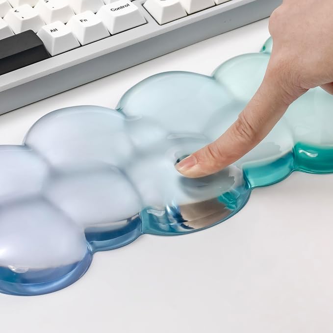Gel Keyboard and Mouse Wrist Rest Set – Clear Cloud Wrist Rest for Computer Keyboard 60%/68%/75%, Comfort & Support for Typing and Gaming(Purple Green)