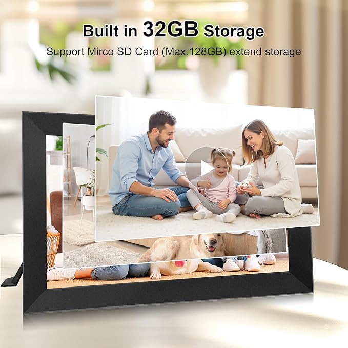Digital Picture Frame 15.6 Inch Large Frameo Digital Photo Frame，32GB, 1920 * 1080 IPS HD Touch Screen, Electronic Picture Frame IPS Touch Screen with Auto-Rotate, Frameo Digital Frame WiFi(Black)
