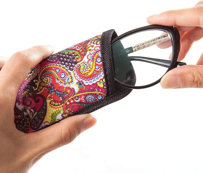 TRIUMPH VISION 3 Pack Reading Glasses Pouch Soft Case Eyeglass Sleeve Slim | Alternative to Bulky Case in bag, Lightweight Lined Padded Protect Optical lens Slip in, Cute Pattern Portable for Daily Use
