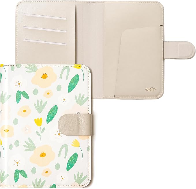 Leatherette Passport Holder with Floral Patterns, Premium PU Leather, Snap Button Closure, Travel Wallet Cover for Passport, Boarding Pass, and Cards (Floral garden)