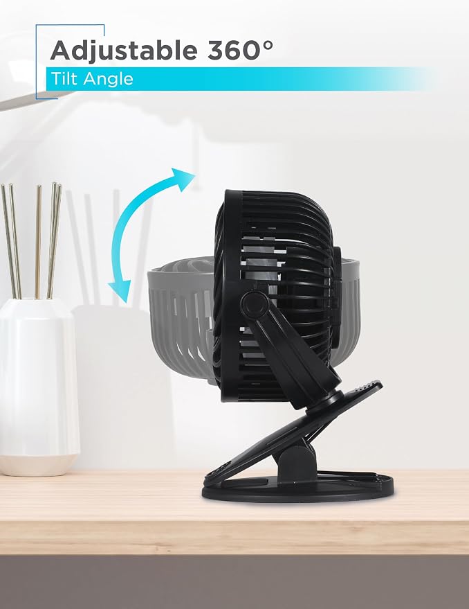 BLACK+DECKER 4" Convertible Cooling Fan, 3-Speed, Type-C USB, 2-Pack, Black | Table Clip and Standing Fan for Home or Office, Portable for Tabletop with 3 Speed Settings and Adjustable Tilt Angle, 2-Pack