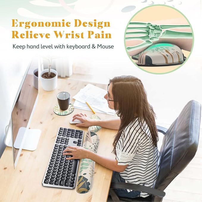 Gimars Enlarge Silky and Superfine Fabric Gel Memory Foam Keyboard Wrist Rest Set, Ergonomic Keyboard Mouse Wrist Support for Typing Pain Relief, Comfort for Office, Gaming, Computer-Morandi Blue