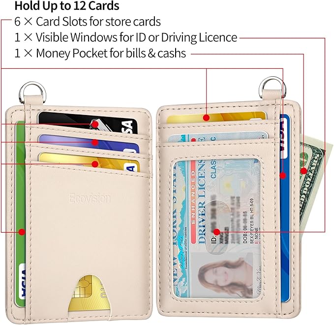 Slim Minimalist Front Pocket Wallet, RFID Blocking Credit Card Holder Wallet with Detachable D-Shackle for Men Women