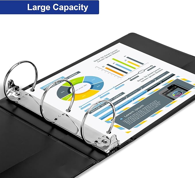 ViVin 3 Ring Binder 3 inch with Clear View Cover, Large 3" Round Ring for Strength, Holds 600 Sheets of US Letter Size Paper, Office Home School, 10 Pack (Black)
