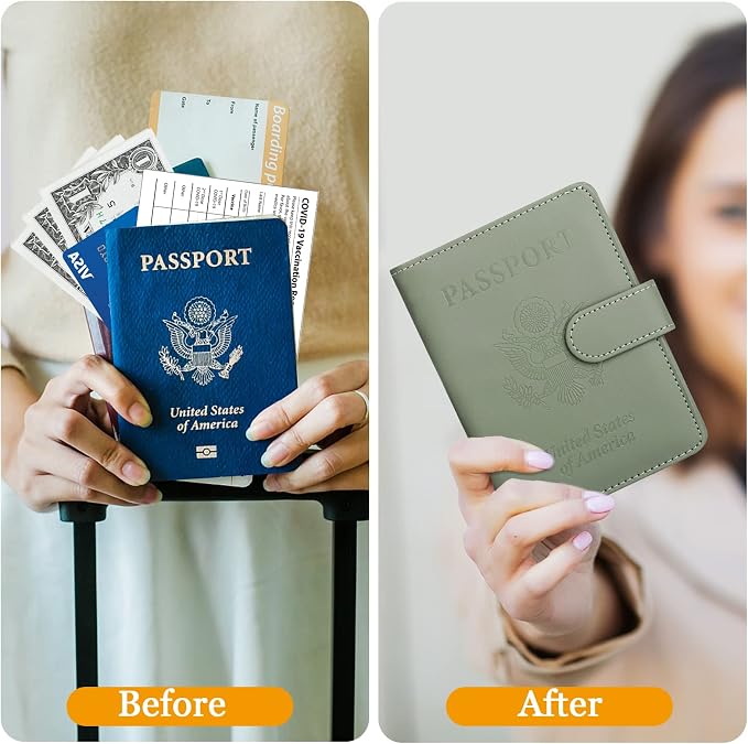 TIGARI Passport Holder for Travel Women Men, PU Leather Waterproof RFID Wallet Cover Case Sleeve, Valentines Day Gifts, Vacation Plane Cruise Travel Document Organizer Essentials