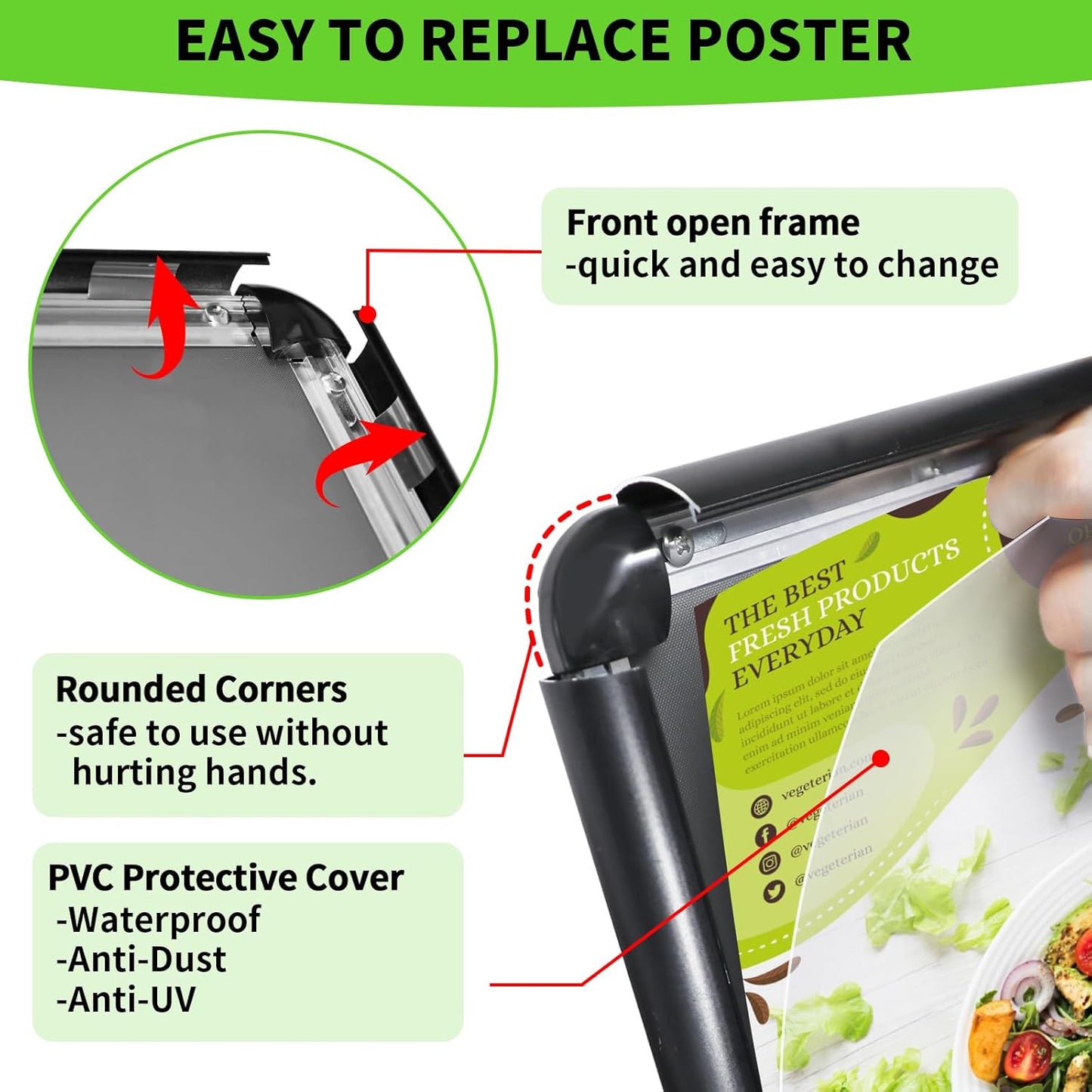 6Pack Adjustable Pedestal Sign Holder - 11''x17'', Floor Standing Poster Stand for Vertical/Horizontal View, Outdoor/Indoor Sign Holders (Black, Round)