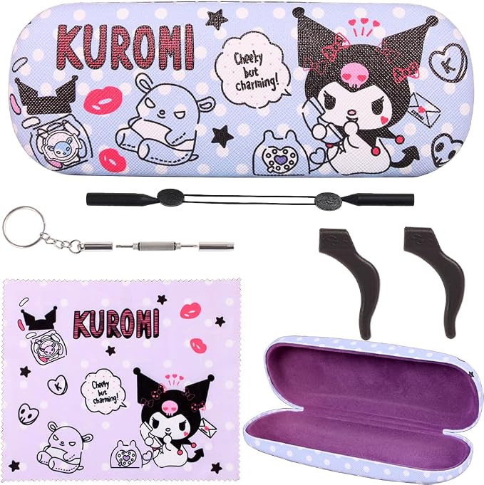 ADBGV Cute Stylish Hard Shell Eyeglasses Cases Protective Case Storage Box With Glasses Cloth Eyeglass Strap for Girl Teen