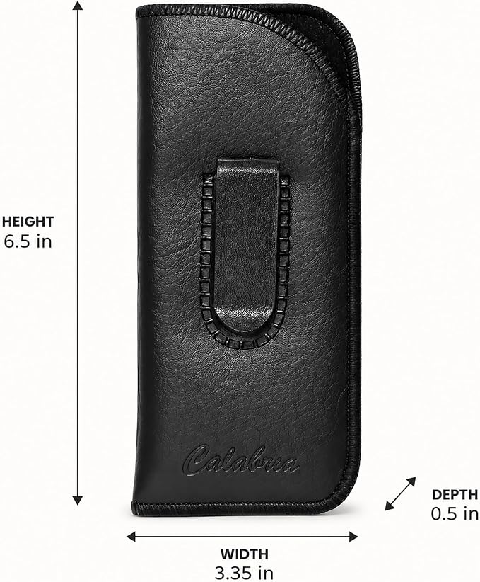Calabria Slim Eye Glasses Case with Clip Soft PU Leather Black (3Pack) Men Women Eyeglass Pouch Slip-In Eyewear Sunglasses Bag