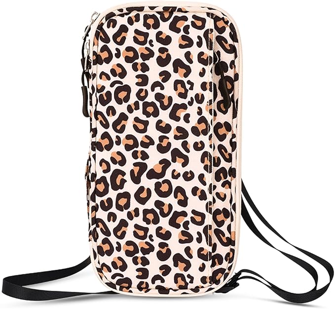 RFID Blocking Family Passport Holder, Leopard print style，Multi-functional Travel Document Organizer, for Women, Men, and Families