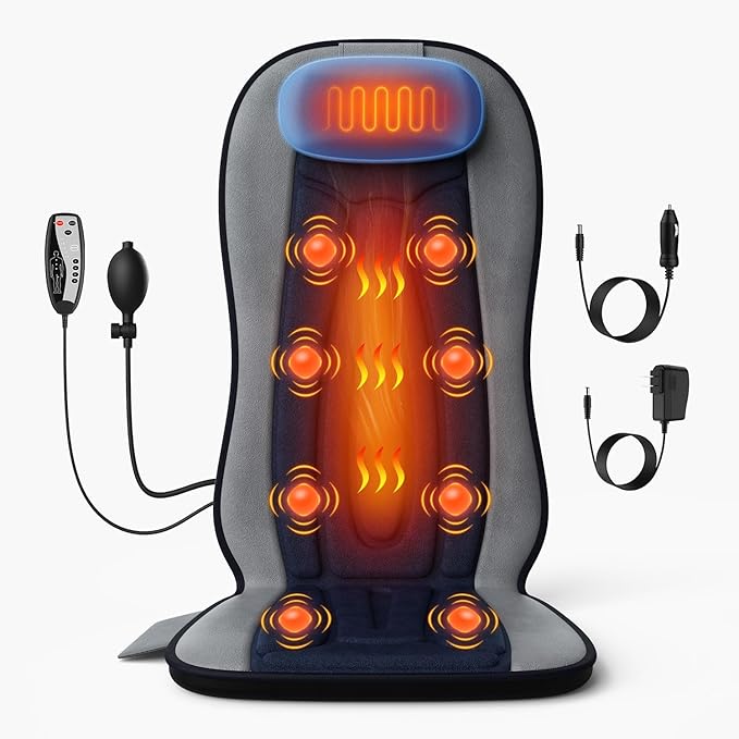 Back Massager with Heat for Chair, Massage Chair Pad with Neck Support, Short Plush Cover & Vibration, Seat Cushion For Seniors, Office Workers & Family, Fatigue & Pain Relief in Office, Home & Travel