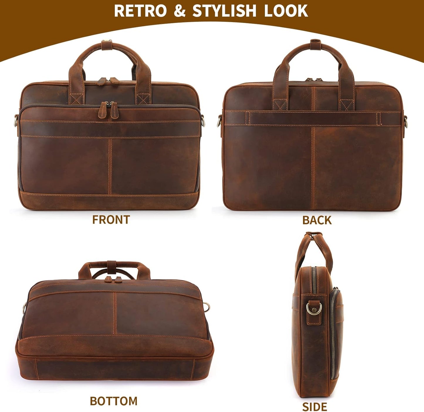 Jack&Chris Leather Briefcase for Men,Business Travel Laptop Messenger Bags