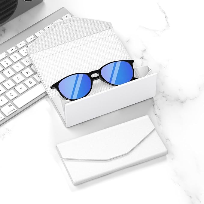 Sunglasses Case, Foldable Glasses Case, Magnetic PU Leather Hard Shell Folding Eyeglass Holder Box, Collapsible Unisex