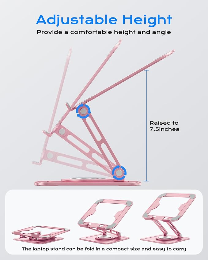 LOXP Adjustable Laptop Stand, Computer Stand with 360 Rotating Base | Ergonomic Laptop Riser Mount for Desk Foldable Protable Computer Desk Fits with MacBook Pro Air
