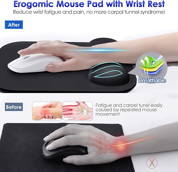 Gimars Large Smooth Superfine Fibre Memory Foam Ergonomic Mouse Pad Wrist Rest Support Mousepad with Nonslip Base for Laptop, Computer, Gaming&Office