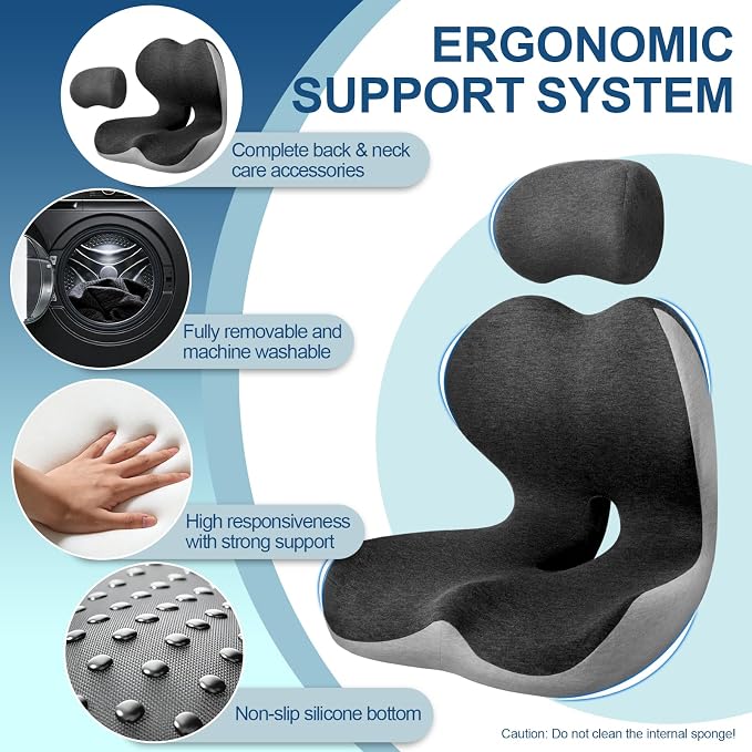 Truck Driver Seat Cushion, Cushion for Car Seat Driver for Comfort. | Integrated lumbar-hip cushion with sync support relieves long-sitting pain, reduces coccyx & ischial pressure.
