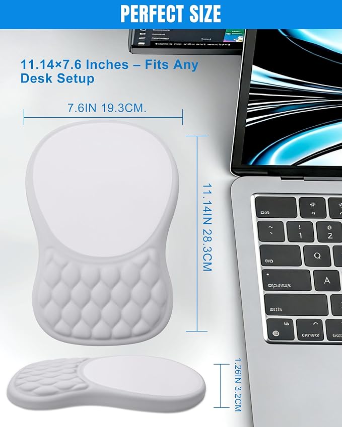 Ergonomic Mouse Pad with Sloped Memory Foam Wrist Rest | 3D Textured Wrist Cushion, Smooth Lycra Surface, Non-Slip PU Base, Comfortable Support for Office/Home Computer Desks