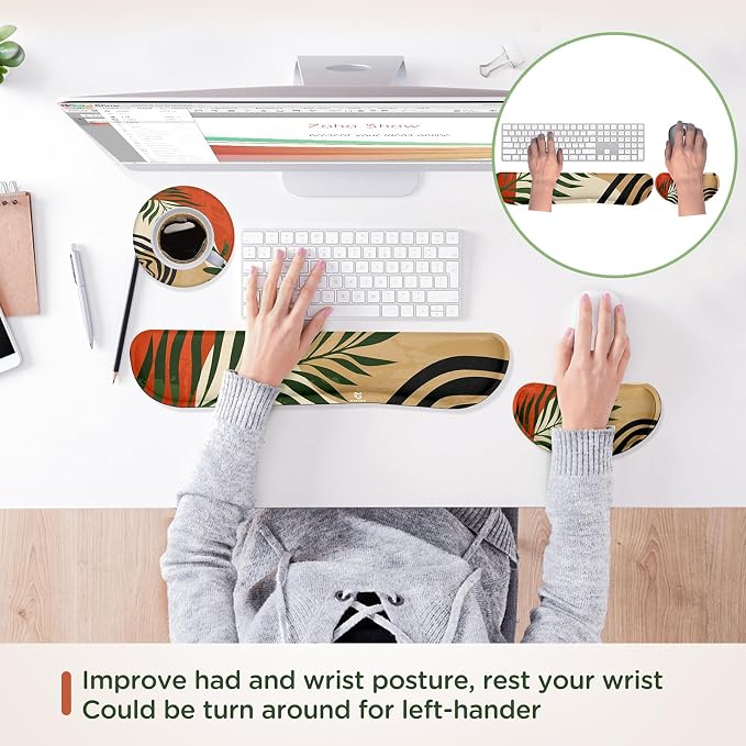 Gimars Enlarge Silky and Superfine Fabric Gel Memory Foam Keyboard Wrist Rest Set, Ergonomic Keyboard Mouse Wrist Support for Typing Pain Relief, Comfort for Office, Gaming, Computer-Morandi Orange