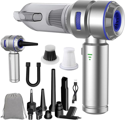 Handheld Car Vacuum Cleaner, 4-in-1 Cordless Vacuum Cleaner, 22000 PA High Power Portable Car Vacuum with Brushless Motor, for Home, Office, Camping (Silver Blue)