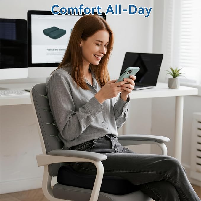 Adjustable Seat Cushion, Memory Foam Office Chair Cushion, Car Seat Cushion, Foldable Travel Cushion for Tailbone Pain, Sciatica Pain Relief, Lifting Cushion for Sitting, Driving, Traveling(Large)