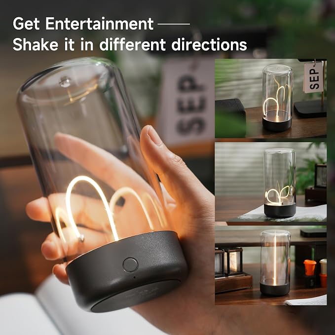 Mini Minimalist Table Lamp, Rechargeable Night Stand Lamp, Gray+White, 2 Packs