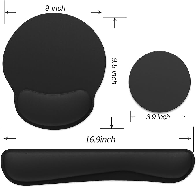 Ergonomic Mouse Pad with Wrist Rest and Keyboard Wrist Rest, Mousepad | Memory Foam Wrist Rest for Computer Keyboard, Pain Relief, Non-Slip Rubber Base, Black Mouse Pad Wrist Support for Gaming